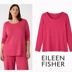 Eileen Fisher Silk Jersey Scoop Neck Top Pink 2X Relaxed Luxe Soft